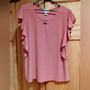 Women's Emma &Olive XL Pink Ruffle Sleeve Top